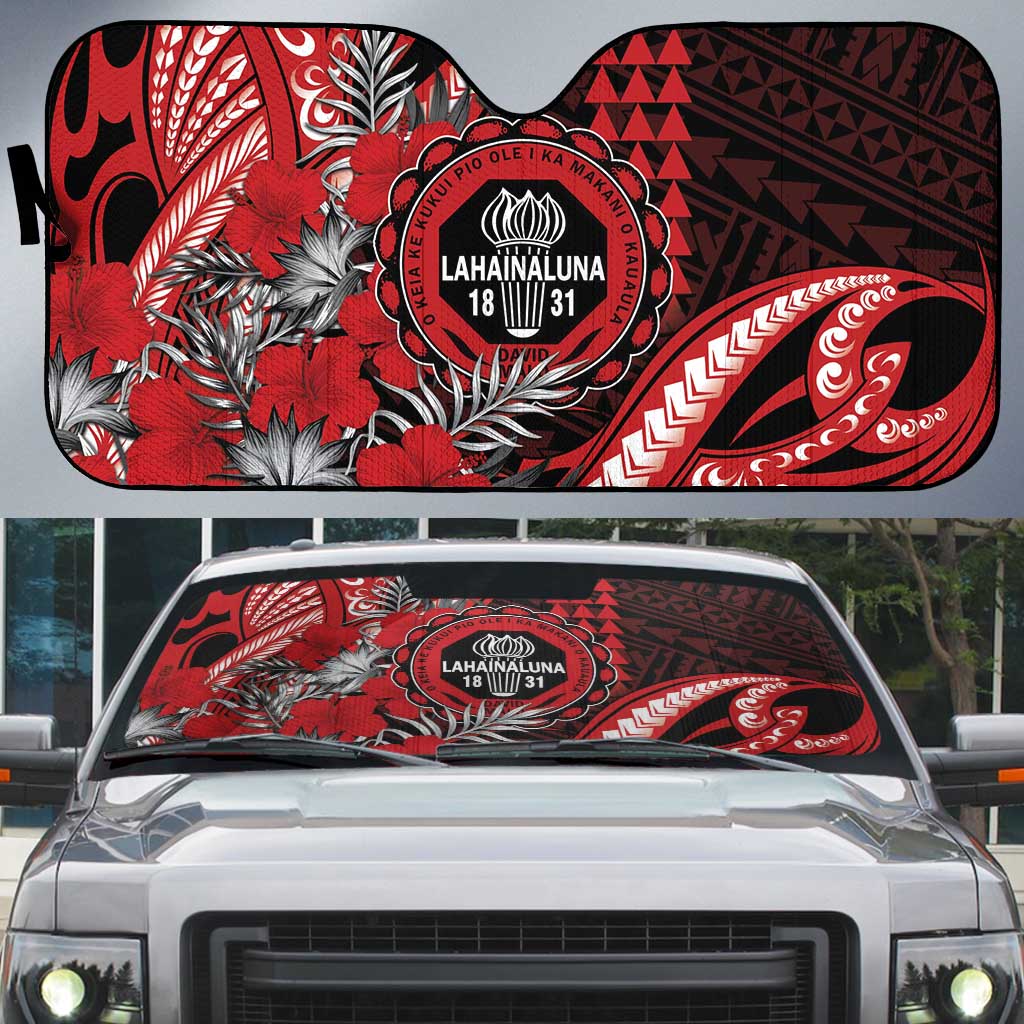 Hawaii Lahainaluna High School Auto Sun Shade Tribal Tattoo With Hibiscus Flowers