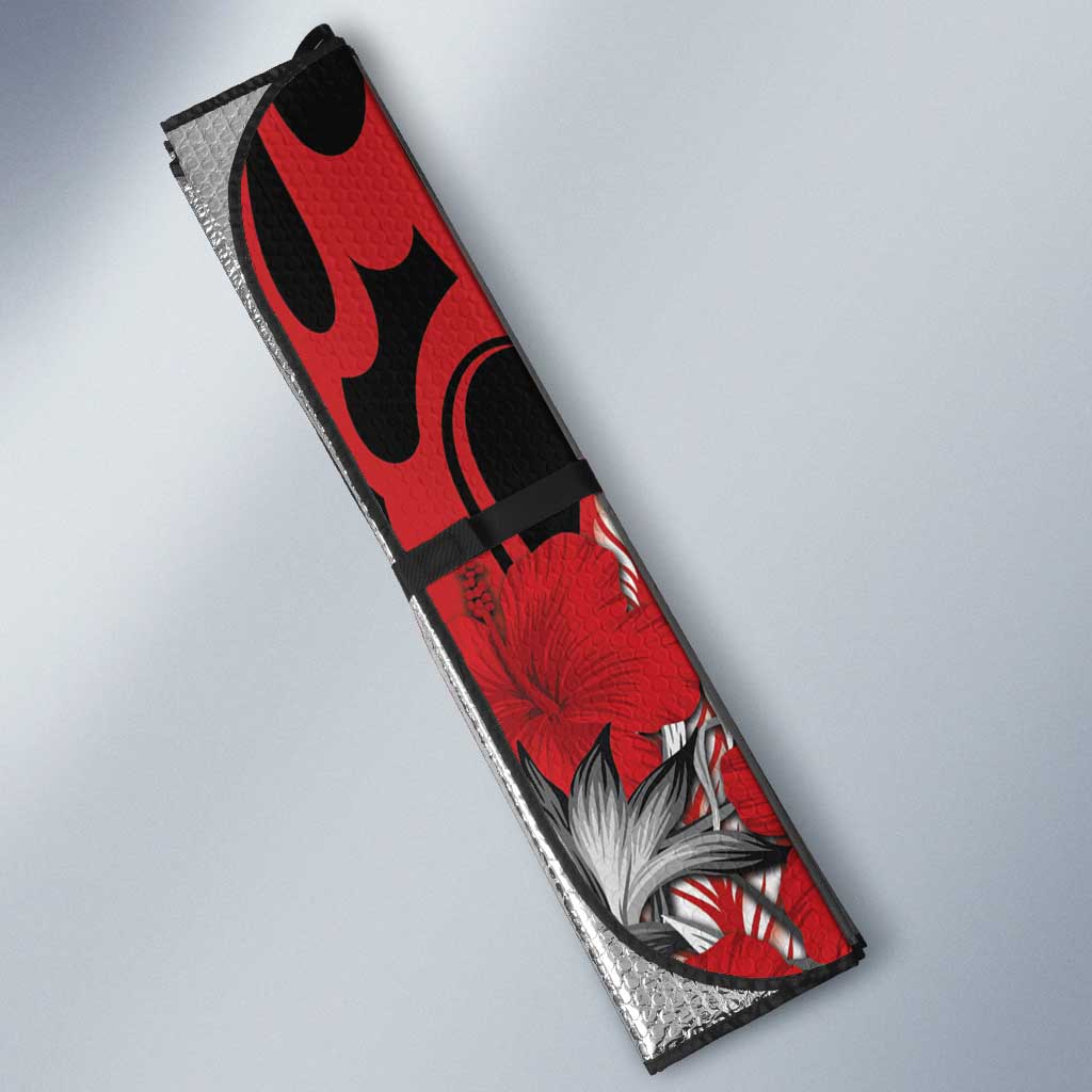 Hawaii Lahainaluna High School Auto Sun Shade Tribal Tattoo With Hibiscus Flowers