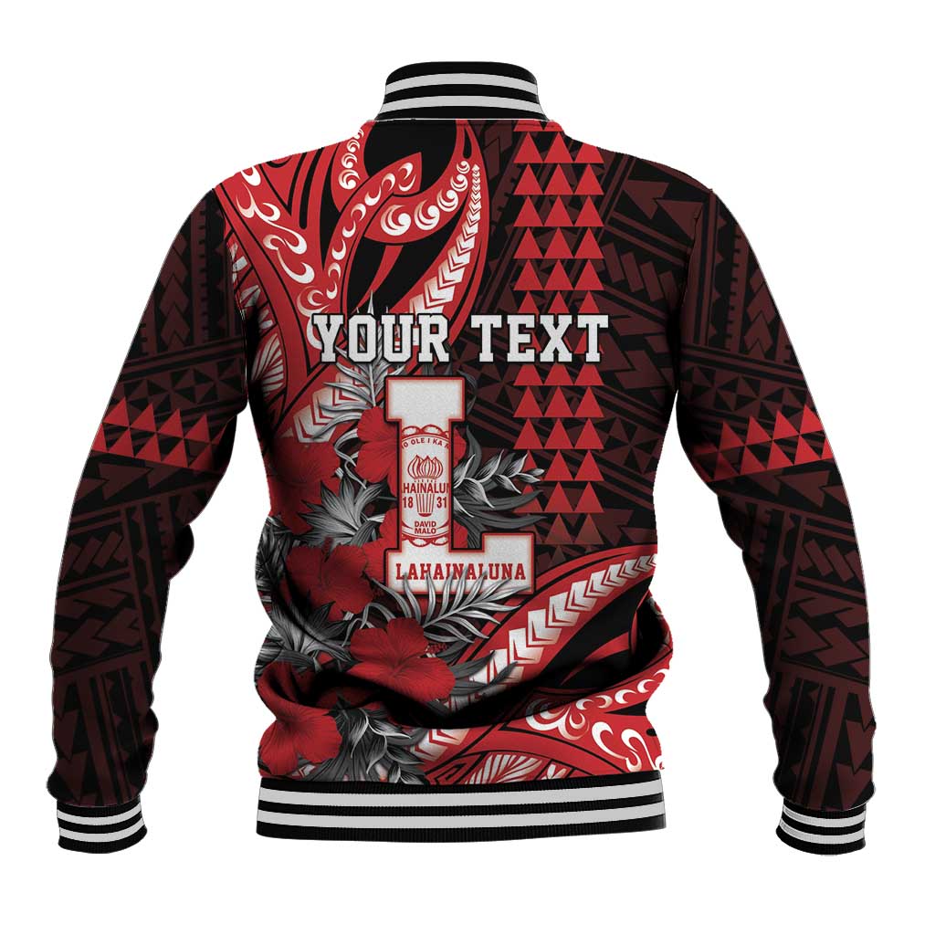 Personalized Hawaii Lahainaluna High School Baseball Jacket Tribal Tattoo With Hibiscus Flowers