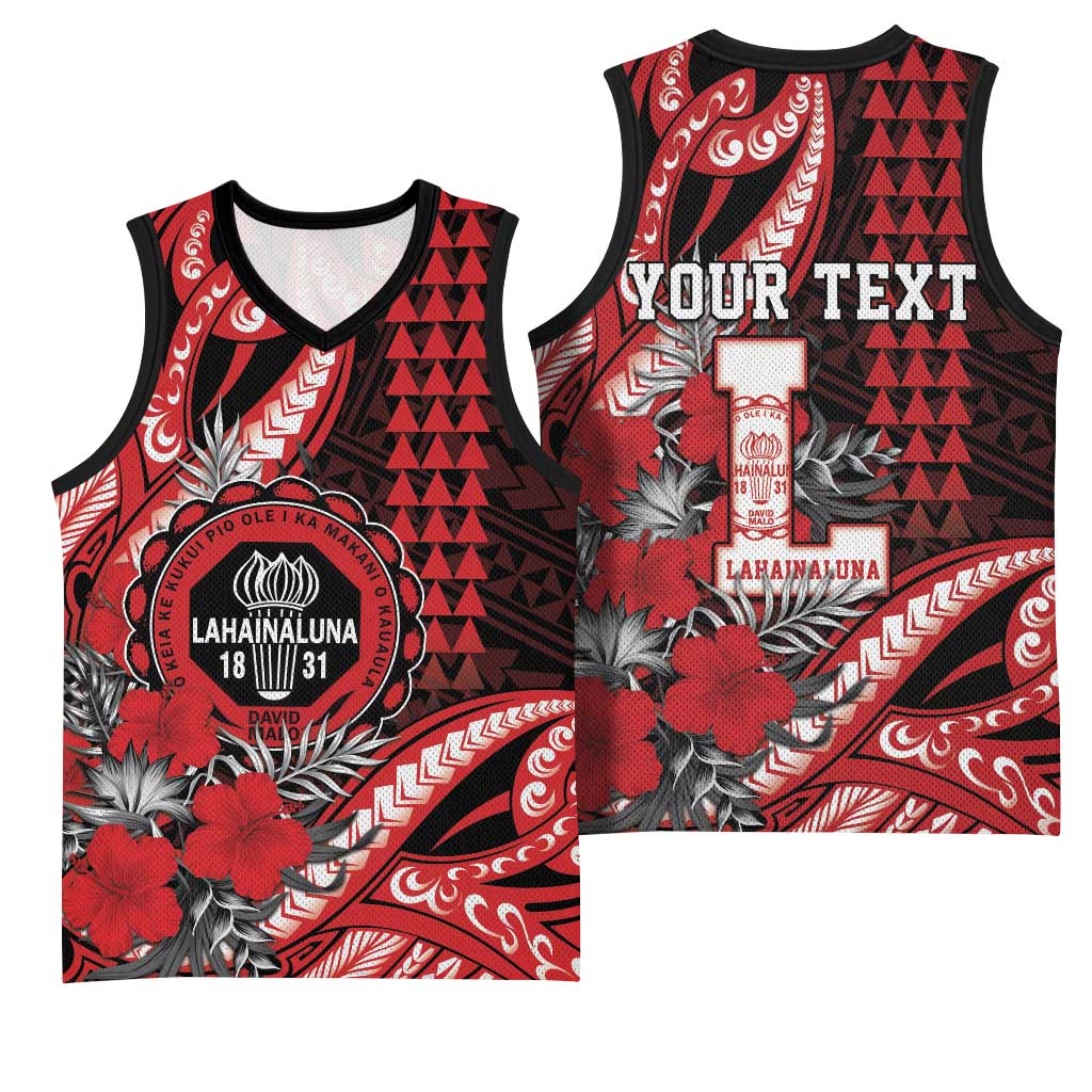 Personalized Hawaii Lahainaluna High School Basketball Jersey Tribal Tattoo With Hibiscus Flowers