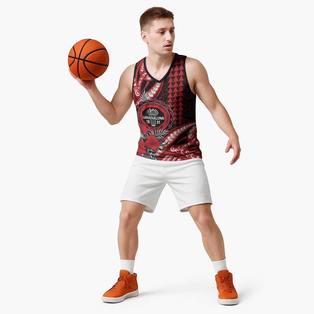 Personalized Hawaii Lahainaluna High School Basketball Jersey Tribal Tattoo With Hibiscus Flowers