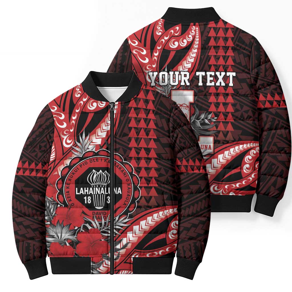 Personalized Hawaii Lahainaluna High School Bomber Puffer Jacket Tribal Tattoo With Hibiscus Flowers