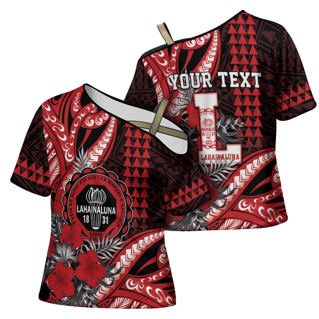Personalized Hawaii Lahainaluna High School Cross Shoulder Shirt Tribal Tattoo With Hibiscus Flowers