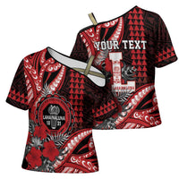Personalized Hawaii Lahainaluna High School Cross Shoulder Shirt Tribal Tattoo With Hibiscus Flowers