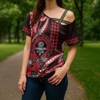 Personalized Hawaii Lahainaluna High School Cross Shoulder Shirt Tribal Tattoo With Hibiscus Flowers