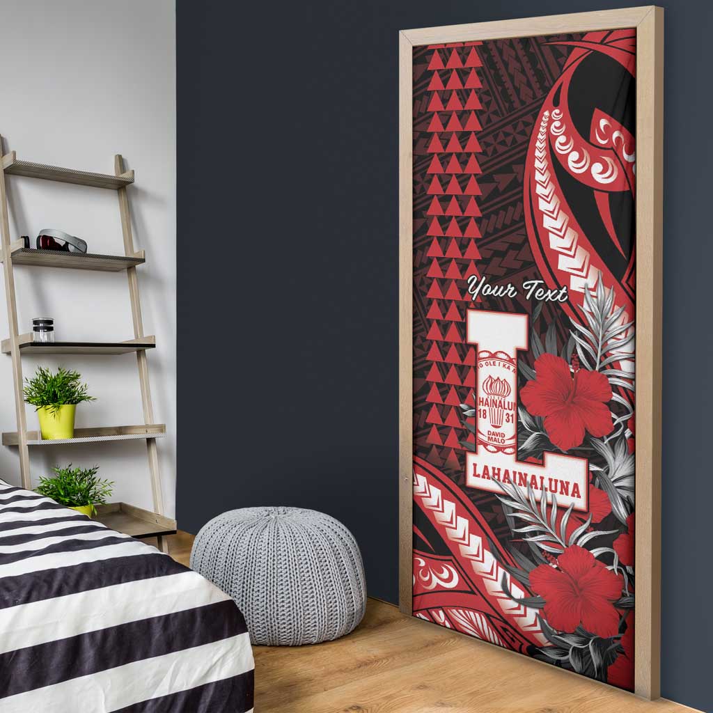 Personalized Hawaii Lahainaluna High School Door Cover Tribal Tattoo With Hibiscus Flowers