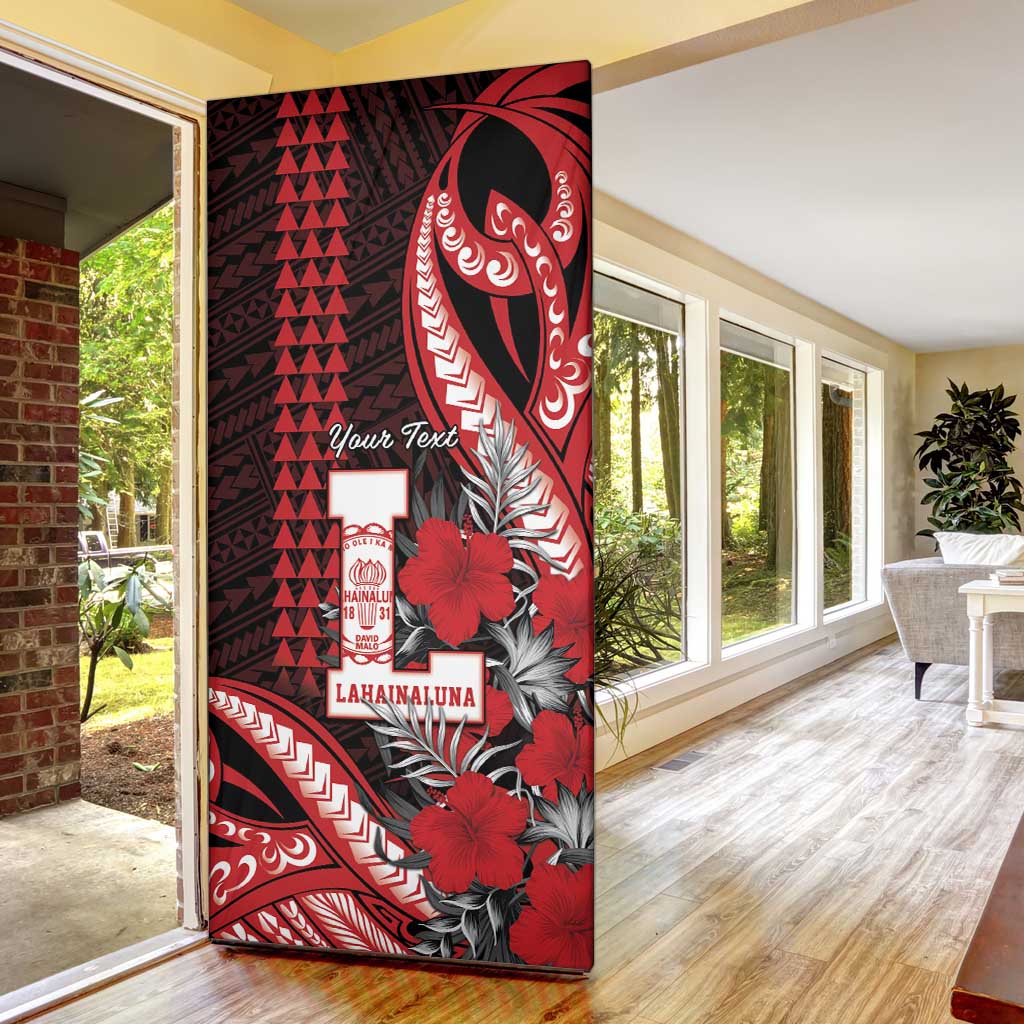 Personalized Hawaii Lahainaluna High School Door Cover Tribal Tattoo With Hibiscus Flowers