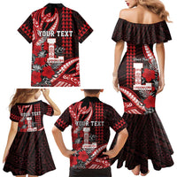 Personalized Hawaii Lahainaluna High School Family Matching Mermaid Dress and Hawaiian Shirt Tribal Tattoo With Hibiscus Flowers LT05 - Polynesian Pride