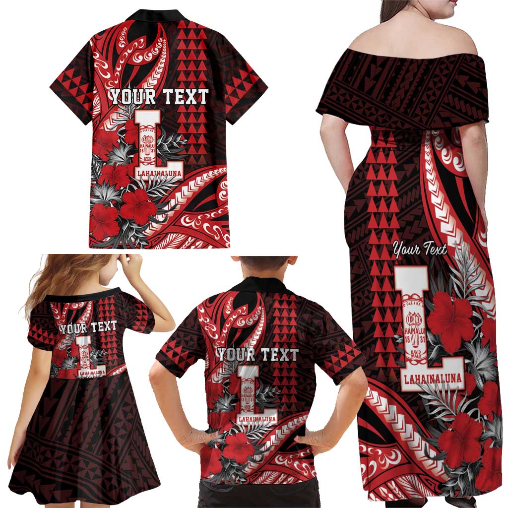 Personalized Hawaii Lahainaluna High School Family Matching Off Shoulder Maxi Dress and Hawaiian Shirt Tribal Tattoo With Hibiscus Flowers LT05 - Polynesian Pride