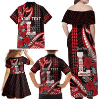 Personalized Hawaii Lahainaluna High School Family Matching Off Shoulder Maxi Dress and Hawaiian Shirt Tribal Tattoo With Hibiscus Flowers LT05 - Polynesian Pride