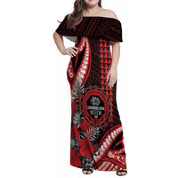 Personalized Hawaii Lahainaluna High School Family Matching Off Shoulder Maxi Dress and Hawaiian Shirt Tribal Tattoo With Hibiscus Flowers LT05 Mom's Dress Red - Polynesian Pride