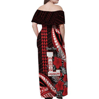 Personalized Hawaii Lahainaluna High School Family Matching Off Shoulder Maxi Dress and Hawaiian Shirt Tribal Tattoo With Hibiscus Flowers LT05 - Polynesian Pride