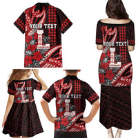 Personalized Hawaii Lahainaluna High School Family Matching Puletasi and Hawaiian Shirt Tribal Tattoo With Hibiscus Flowers LT05 - Polynesian Pride