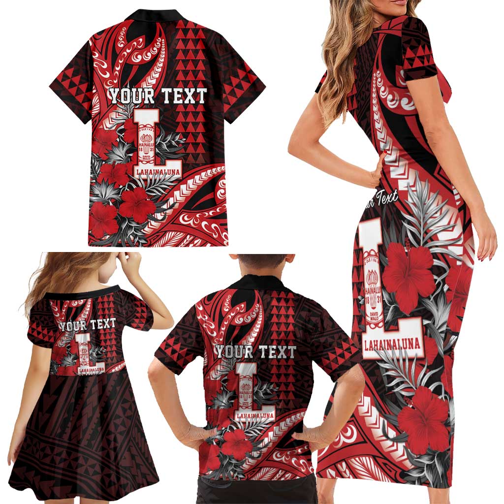 Personalized Hawaii Lahainaluna High School Family Matching Short Sleeve Bodycon Dress and Hawaiian Shirt Tribal Tattoo With Hibiscus Flowers LT05 - Polynesian Pride
