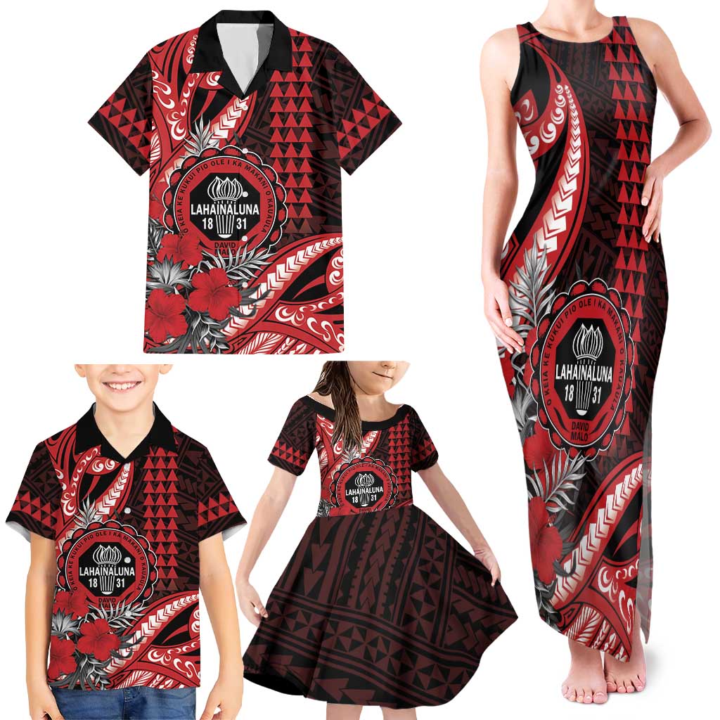 Personalized Hawaii Lahainaluna High School Family Matching Tank Maxi Dress and Hawaiian Shirt Tribal Tattoo With Hibiscus Flowers LT05 - Polynesian Pride