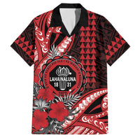Personalized Hawaii Lahainaluna High School Family Matching Tank Maxi Dress and Hawaiian Shirt Tribal Tattoo With Hibiscus Flowers LT05 Dad's Shirt - Short Sleeve Red - Polynesian Pride