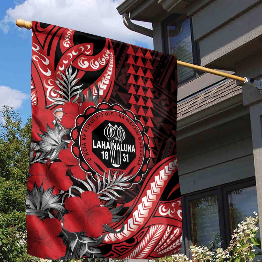 Hawaii Lahainaluna High School Garden Flag Tribal Tattoo With Hibiscus Flowers