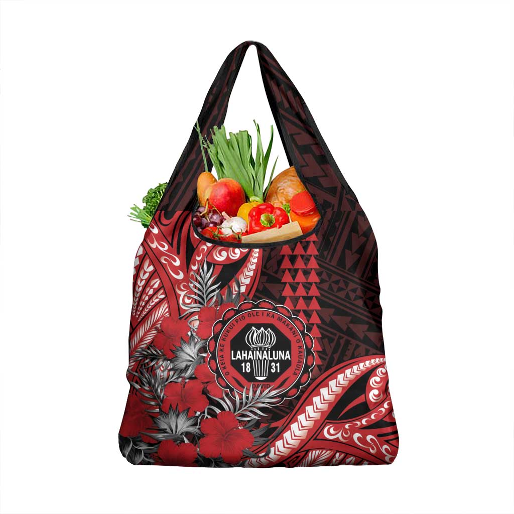 Hawaii Lahainaluna High School Grocery Bag Tribal Tattoo With Hibiscus Flowers