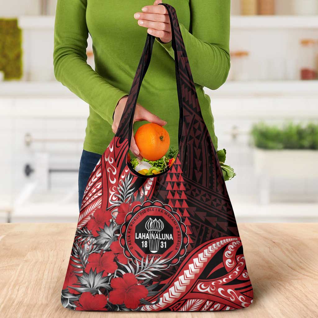 Hawaii Lahainaluna High School Grocery Bag Tribal Tattoo With Hibiscus Flowers