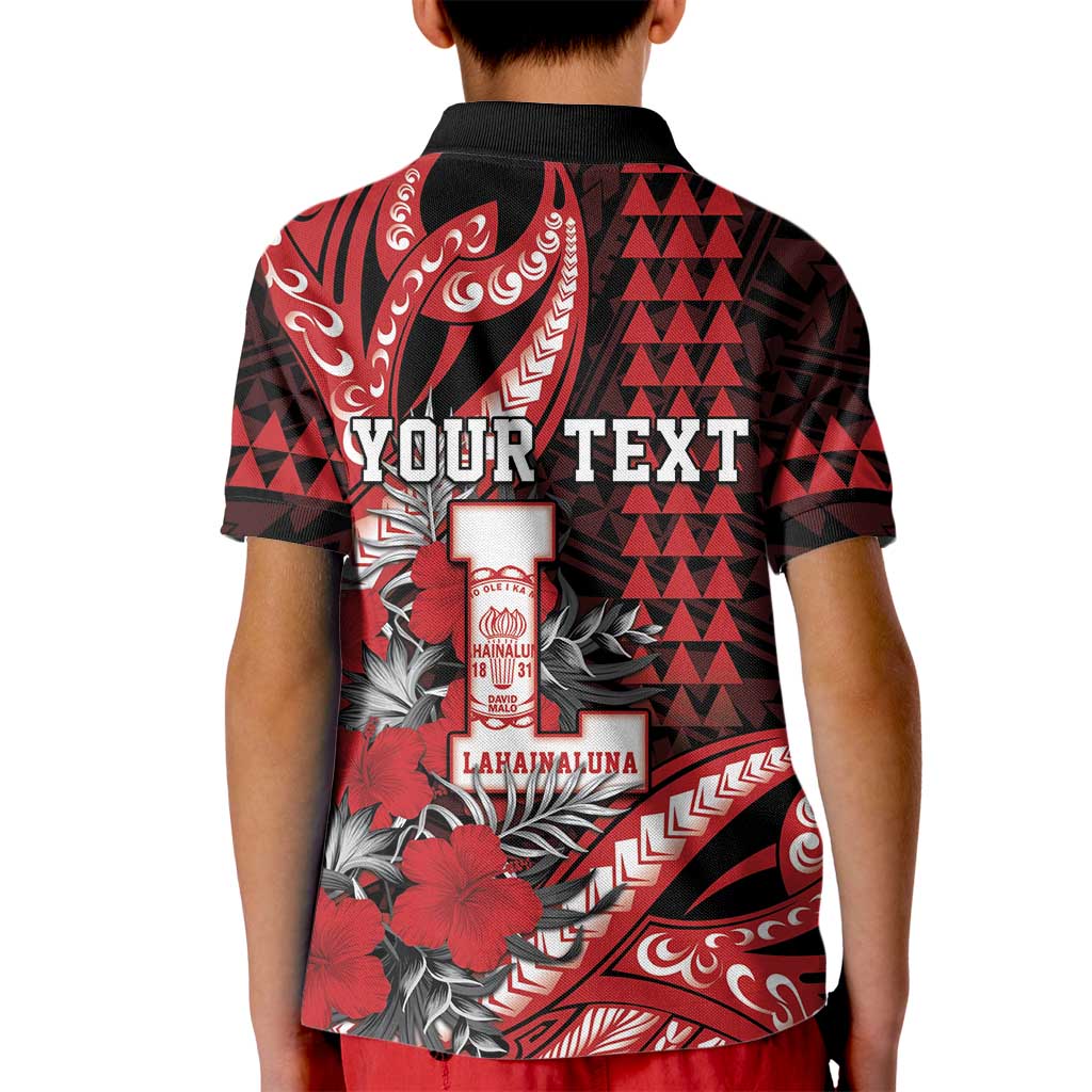 Personalized Hawaii Lahainaluna High School Kid Polo Shirt Tribal Tattoo With Hibiscus Flowers
