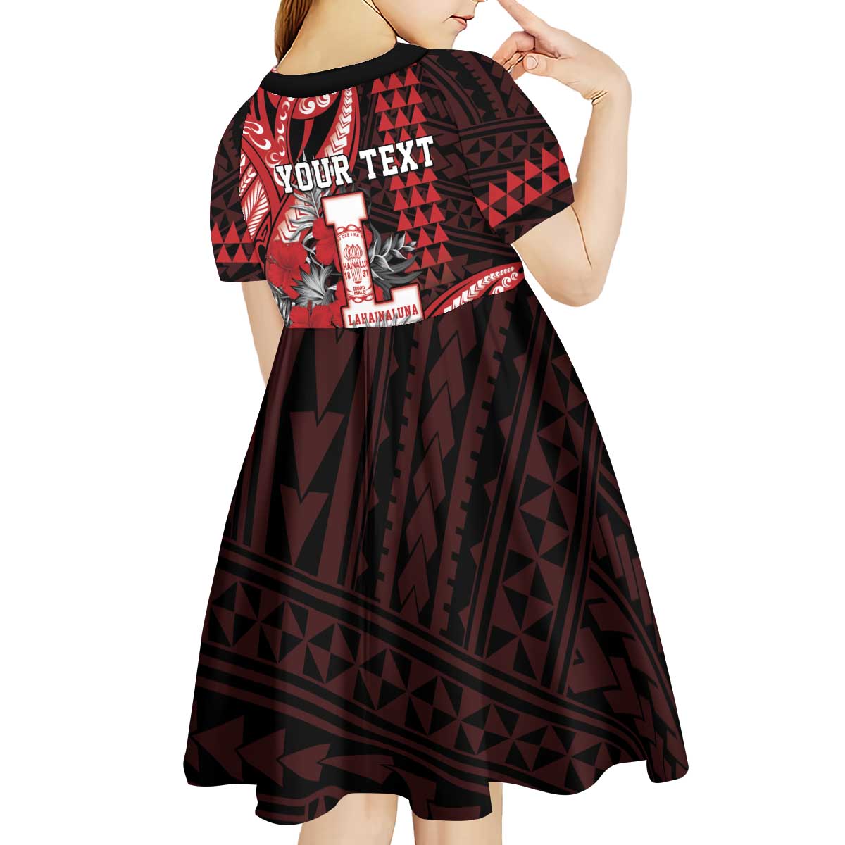 Personalized Hawaii Lahainaluna High School Kid Short Sleeve Dress Tribal Tattoo With Hibiscus Flowers