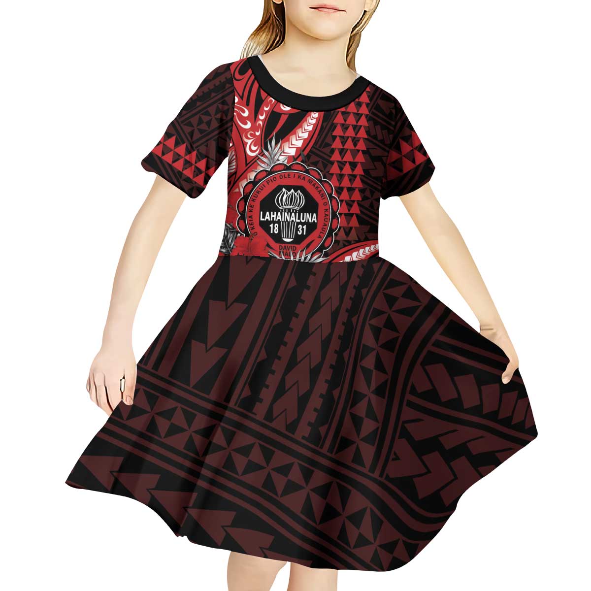 Personalized Hawaii Lahainaluna High School Kid Short Sleeve Dress Tribal Tattoo With Hibiscus Flowers