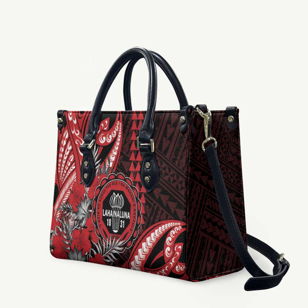Hawaii Lahainaluna High School Leather Bag Tribal Tattoo With Hibiscus Flowers