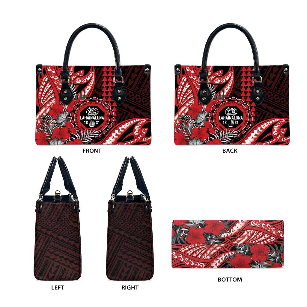 Hawaii Lahainaluna High School Leather Bag Tribal Tattoo With Hibiscus Flowers