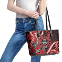 Hawaii Lahainaluna High School Leather Tote Bag Tribal Tattoo With Hibiscus Flowers