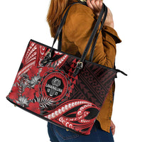 Hawaii Lahainaluna High School Leather Tote Bag Tribal Tattoo With Hibiscus Flowers