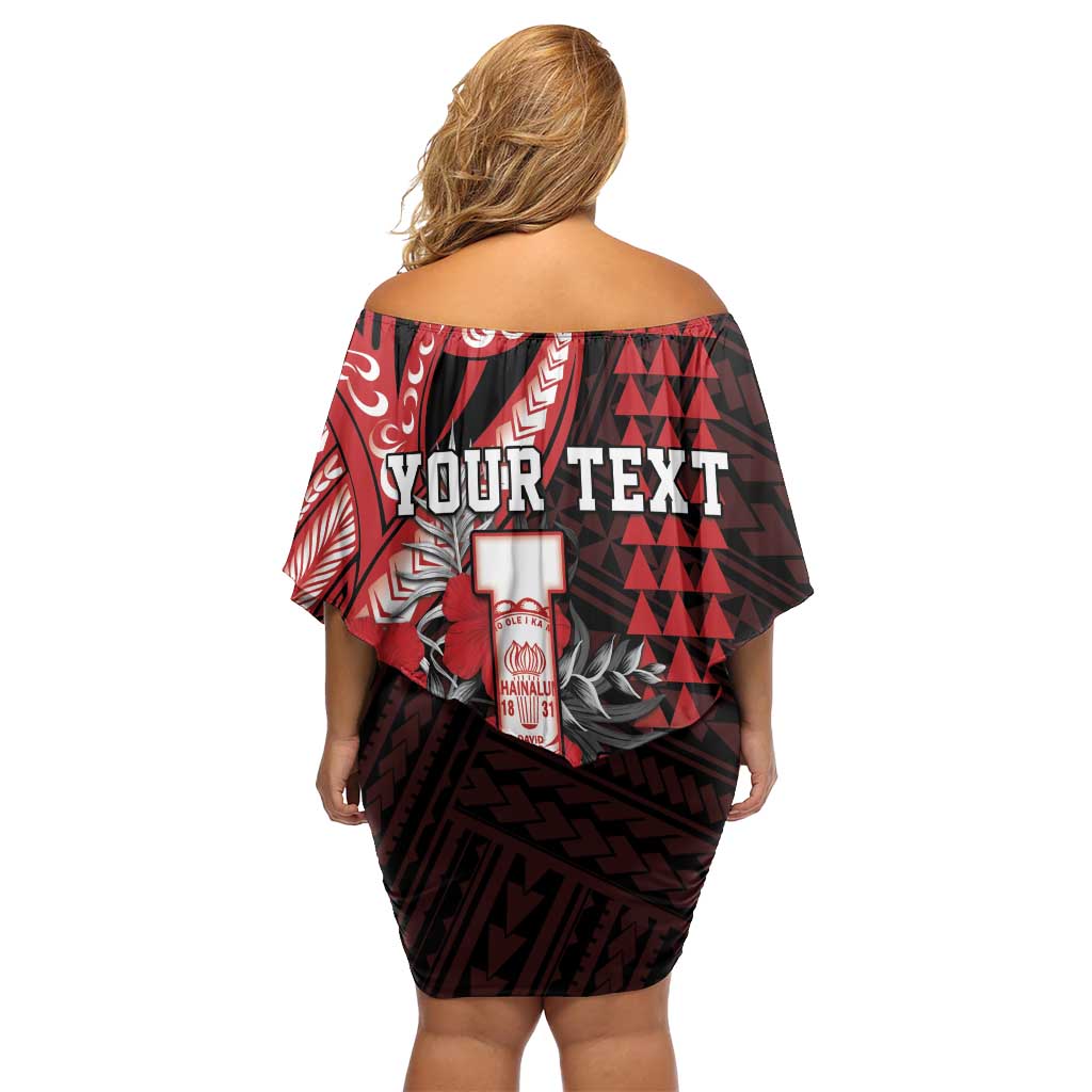 Personalized Hawaii Lahainaluna High School Off Shoulder Short Dress Tribal Tattoo With Hibiscus Flowers
