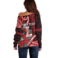 Personalized Hawaii Lahainaluna High School Off Shoulder Sweater Tribal Tattoo With Hibiscus Flowers