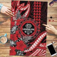 Hawaii Lahainaluna High School Puzzle Tribal Tattoo With Hibiscus Flowers