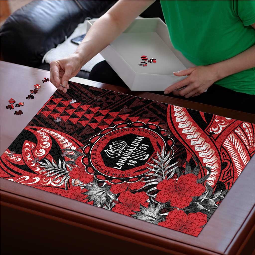 Hawaii Lahainaluna High School Puzzle Tribal Tattoo With Hibiscus Flowers