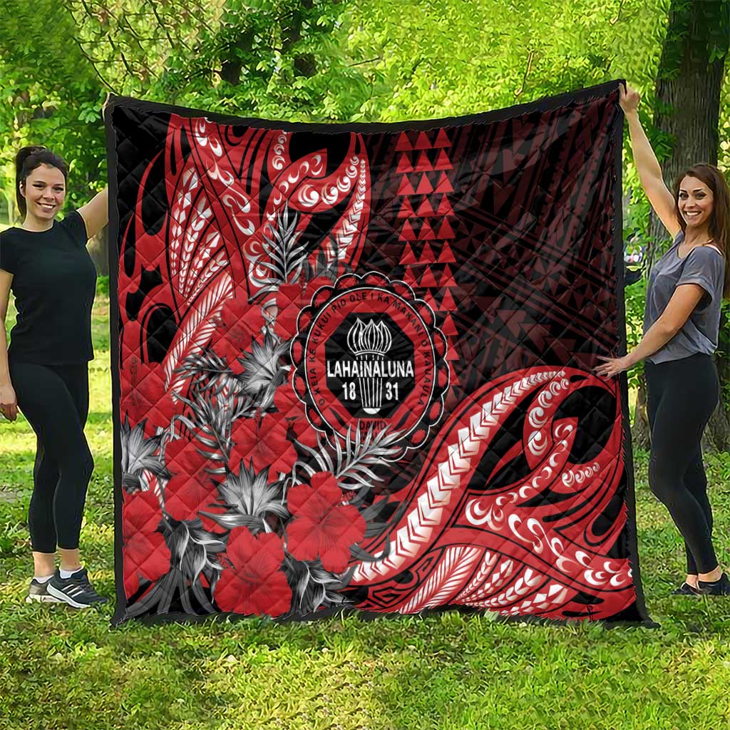 Hawaii Lahainaluna High School Quilt Tribal Tattoo With Hibiscus Flowers