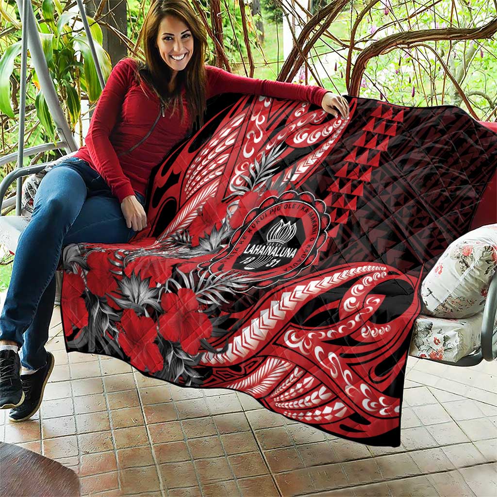 Hawaii Lahainaluna High School Quilt Tribal Tattoo With Hibiscus Flowers