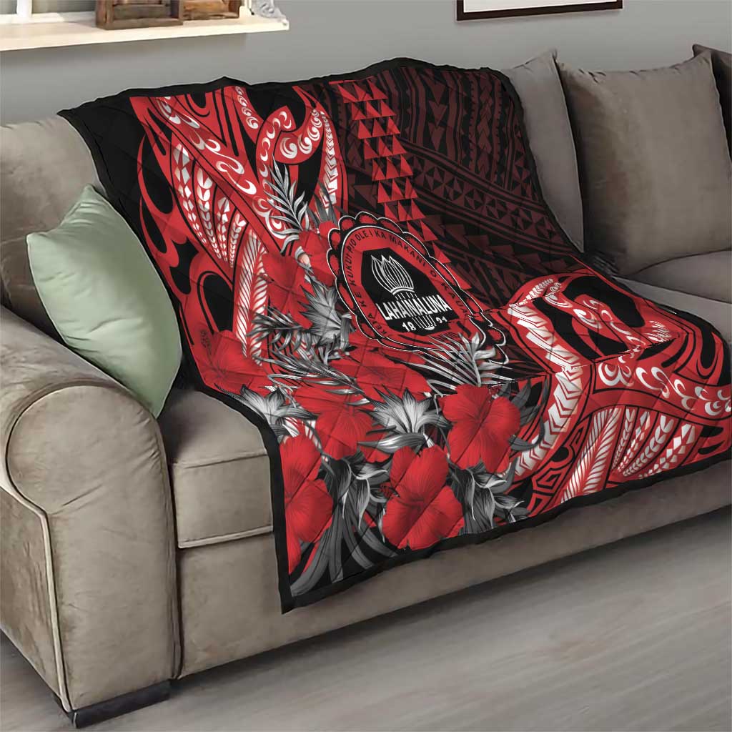 Hawaii Lahainaluna High School Quilt Tribal Tattoo With Hibiscus Flowers
