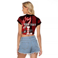 Personalized Hawaii Lahainaluna High School Raglan Cropped T Shirt Tribal Tattoo With Hibiscus Flowers