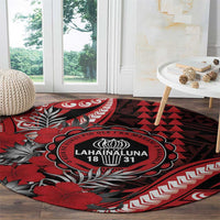 Hawaii Lahainaluna High School Round Carpet Tribal Tattoo With Hibiscus Flowers