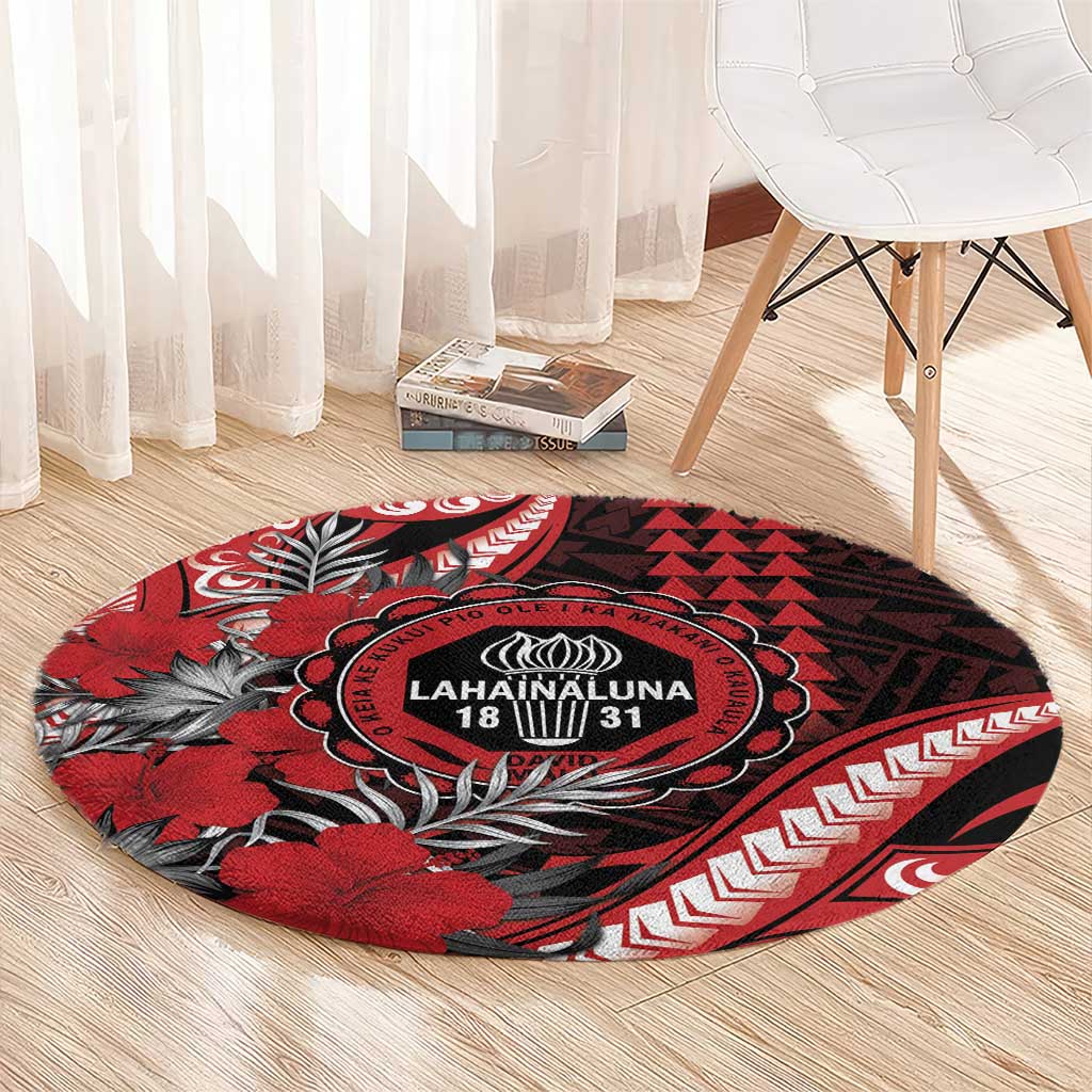 Hawaii Lahainaluna High School Round Carpet Tribal Tattoo With Hibiscus Flowers