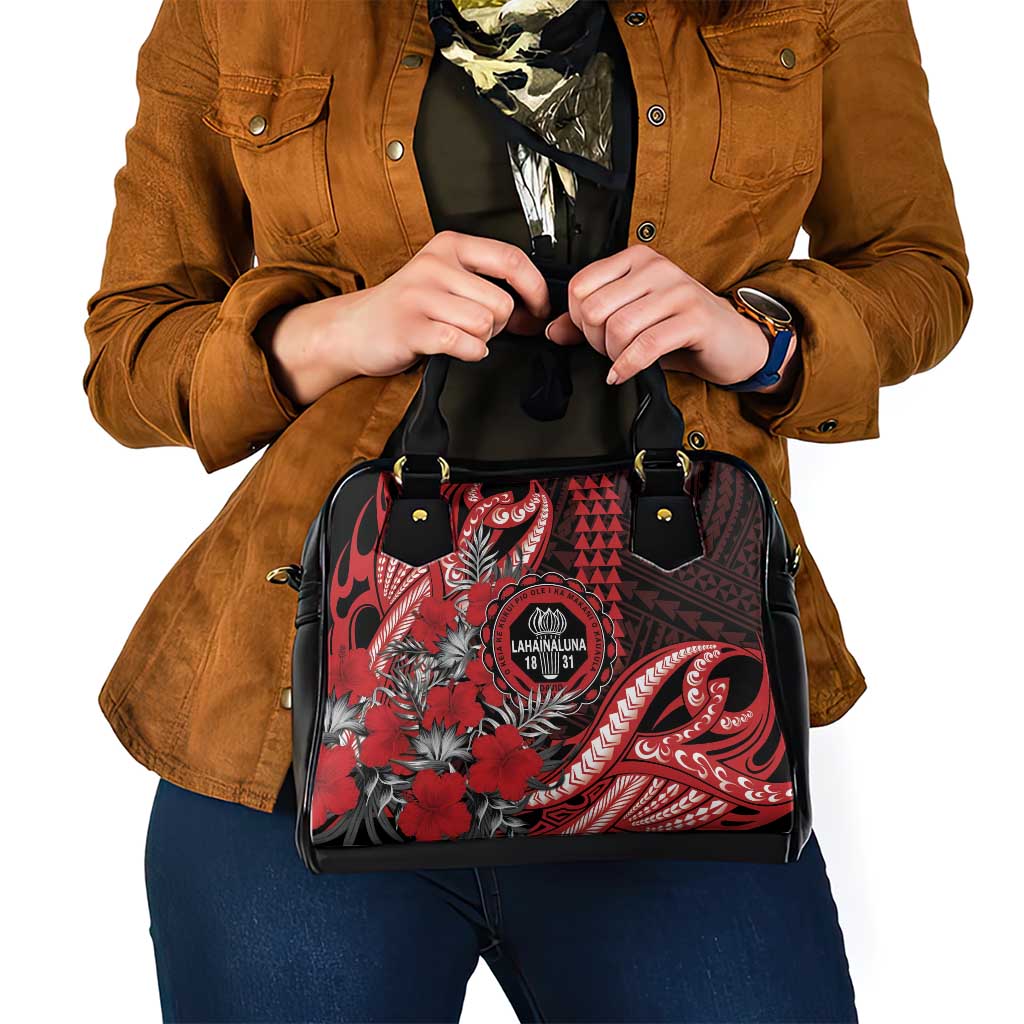 Hawaii Lahainaluna High School Shoulder Handbag Tribal Tattoo With Hibiscus Flowers