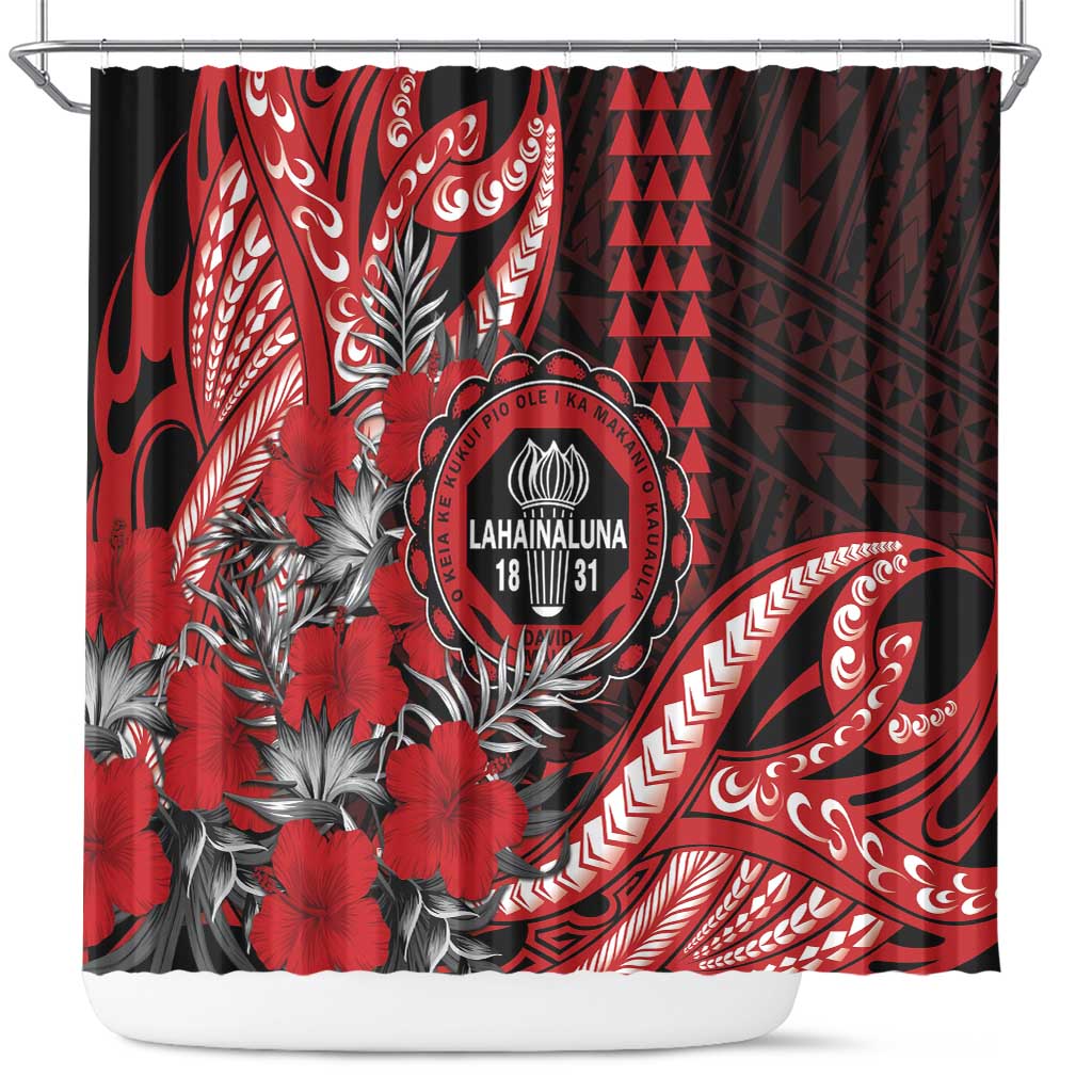 Hawaii Lahainaluna High School Shower Curtain Tribal Tattoo With Hibiscus Flowers
