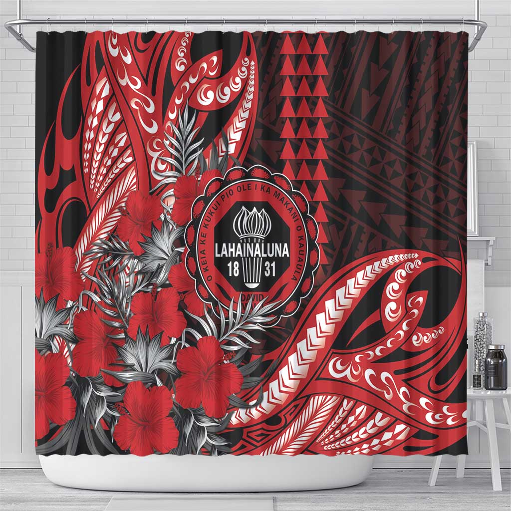 Hawaii Lahainaluna High School Shower Curtain Tribal Tattoo With Hibiscus Flowers