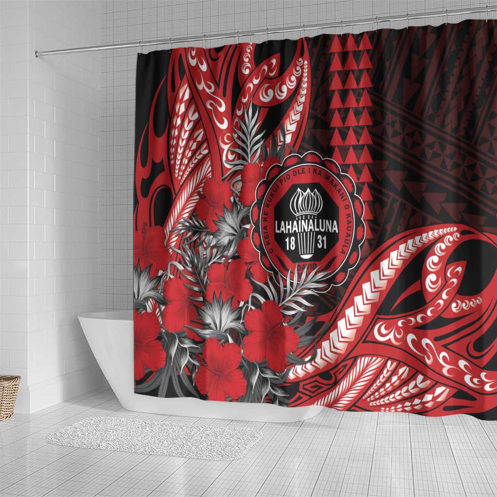 Hawaii Lahainaluna High School Shower Curtain Tribal Tattoo With Hibiscus Flowers