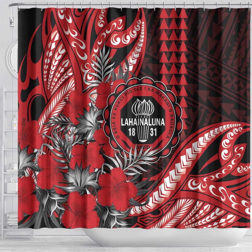 Hawaii Lahainaluna High School Shower Curtain Tribal Tattoo With Hibiscus Flowers