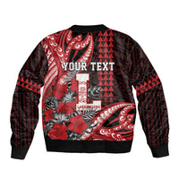 Personalized Hawaii Lahainaluna High School Sleeve Zip Bomber Jacket Tribal Tattoo With Hibiscus Flowers