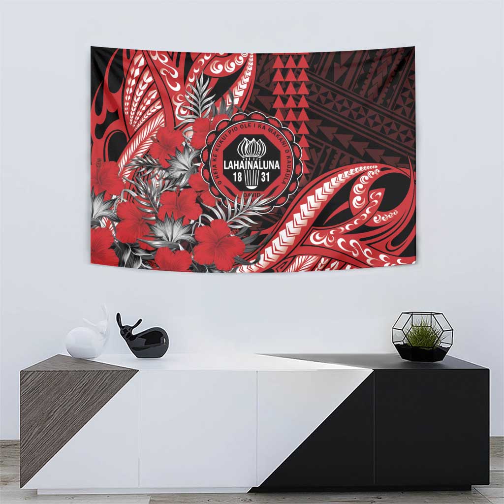 Hawaii Lahainaluna High School Tapestry Tribal Tattoo With Hibiscus Flowers