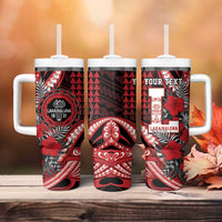 Personalized Hawaii Lahainaluna High School Tumbler With Handle Tribal Tattoo With Hibiscus Flowers