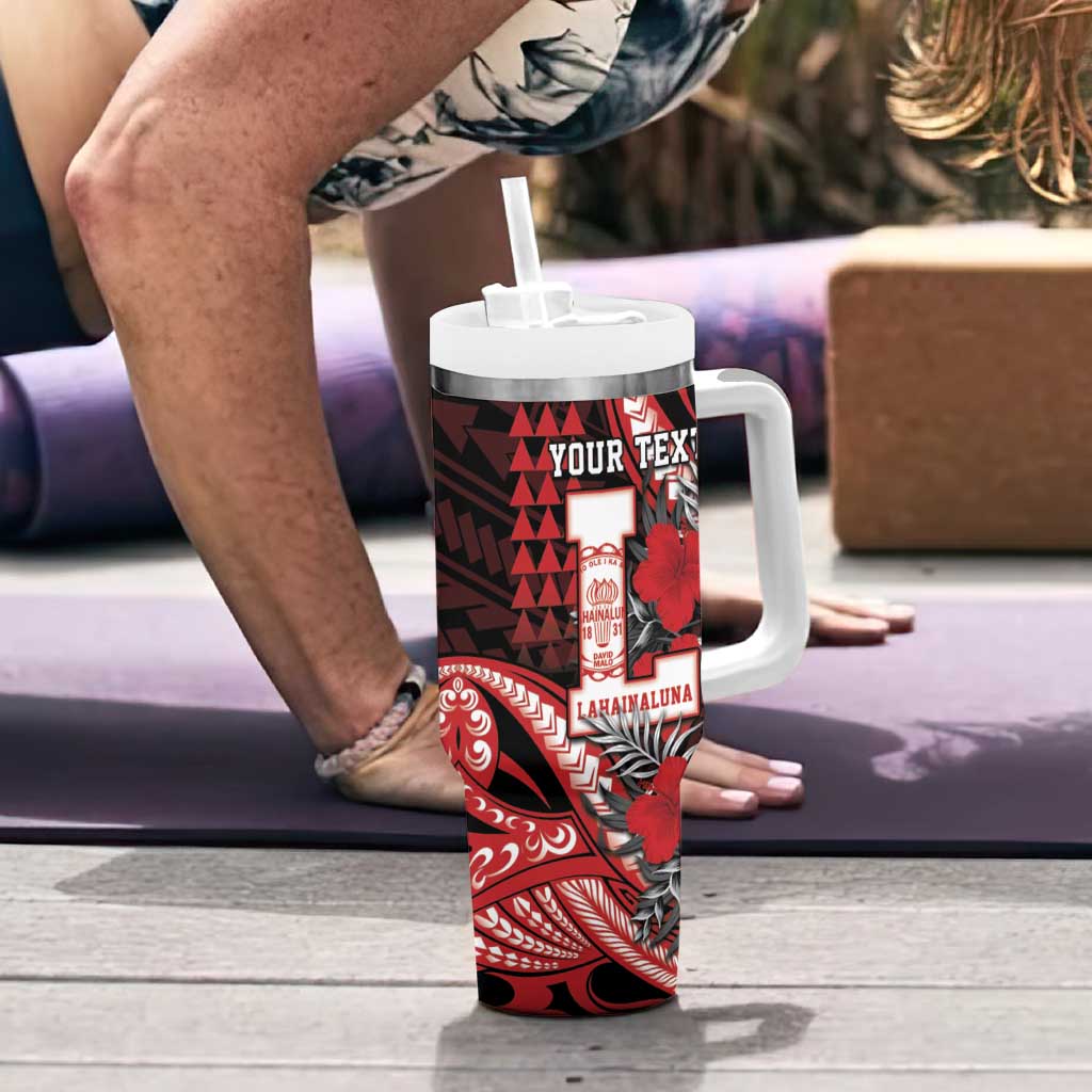 Personalized Hawaii Lahainaluna High School Tumbler With Handle Tribal Tattoo With Hibiscus Flowers