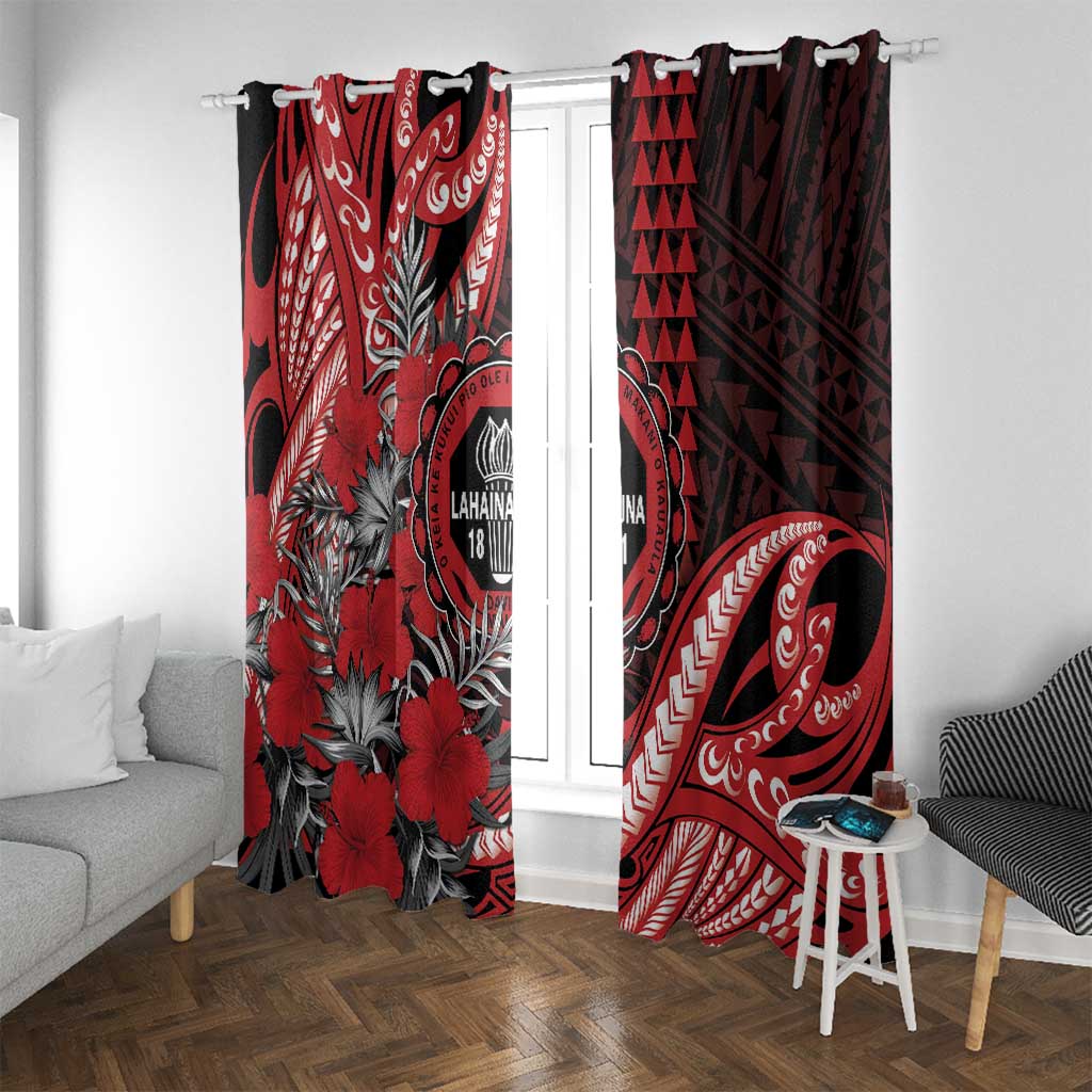 Hawaii Lahainaluna High School Window Curtain Tribal Tattoo With Hibiscus Flowers
